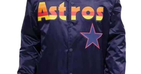 90s Houston Astros Blue Bomber Satin Jacket