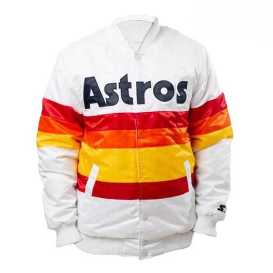 White Houston Astros Button Up Satin Jacket