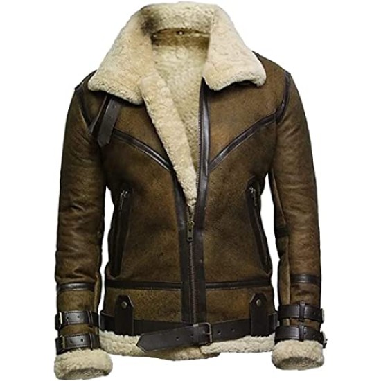 Mens B3 Brown RAF Aviator Fur Shearling Jacket