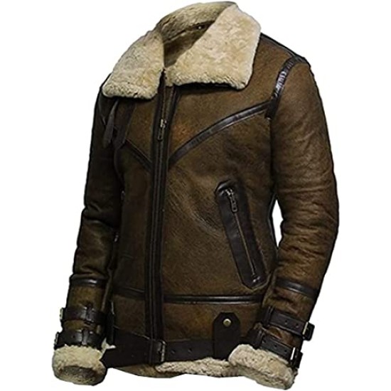 Mens B3 Brown RAF Aviator Fur Shearling Jacket