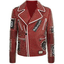 Men’s Rock Punk Studded Spike Motorcycle Cowhide Leather Jacket Men’s Rock Punk Studded Spike Motorcycle Cowhide Leather Jacket