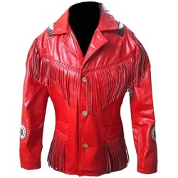Women's fringe Red leather jacket