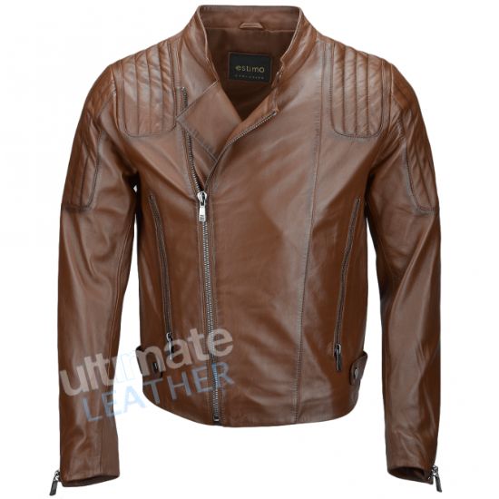 Vegetable Tanned Ribbed Leather Jacket Camel For Men