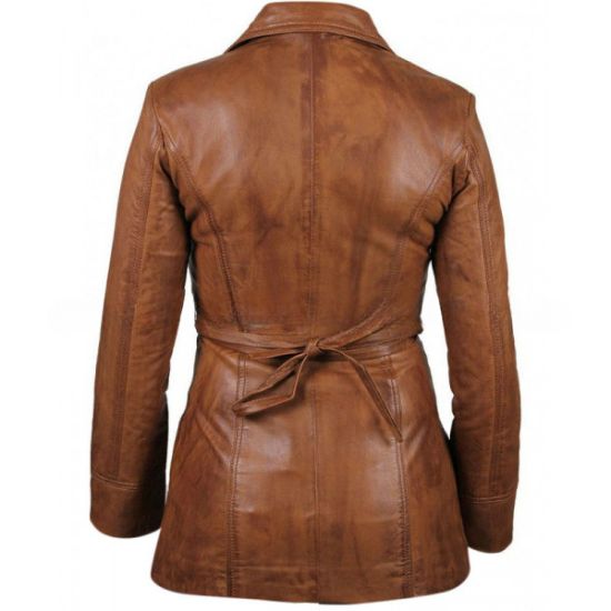 Women's Brown Leather trench Coat