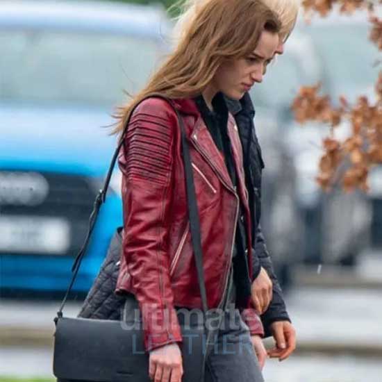 Bank of Dave Phoebe Dynevor (Alexandra) Red Leather Jacket
