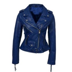 Womens Blue Biker Leather Jacket Womens Blue Biker Leather Jacket