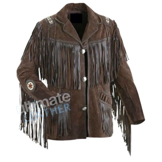 Women's fringe Dark Brown leather jacket