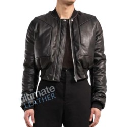 Men's Black Sheepskin Cropped Bomber Jacket