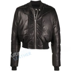 Men's Black Sheepskin Cropped Bomber Jacket