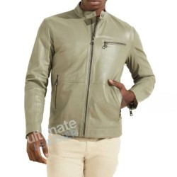 Men's Mossy Light Green Leather Biker Jacket Men's Mossy Light Green Leather Biker Jacket
