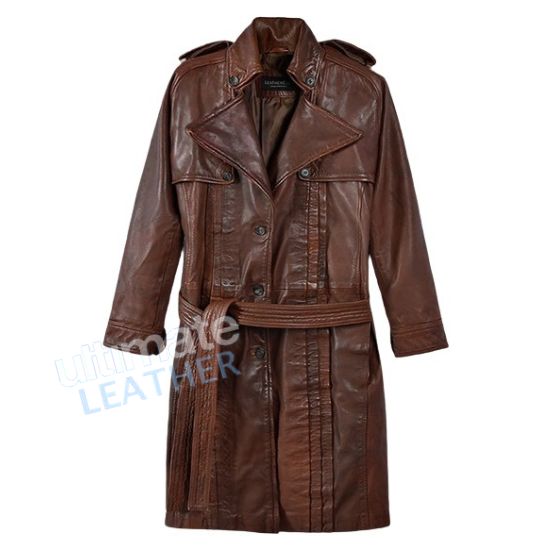 Women's Brown Leather Long Coat