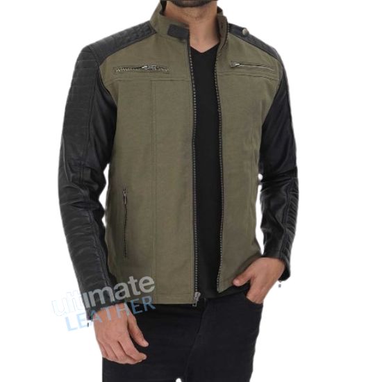 Men's Green and Black Cafe Racer Jacket