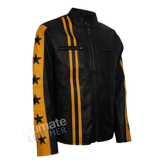 Men's Yellow & Black Cafe Racer Leather Jacket