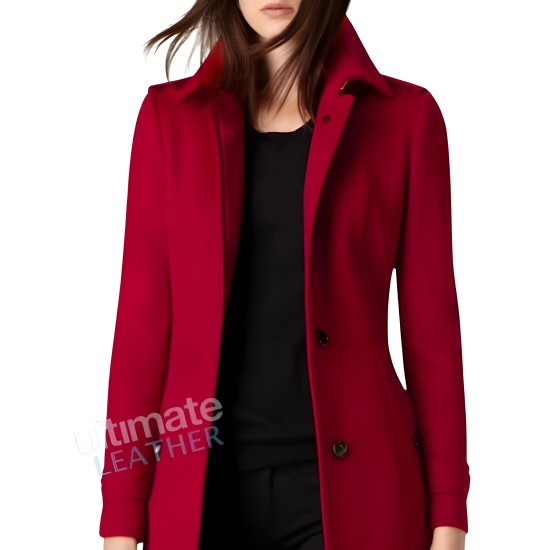 Women's Single Breasted Red Wool Coat 