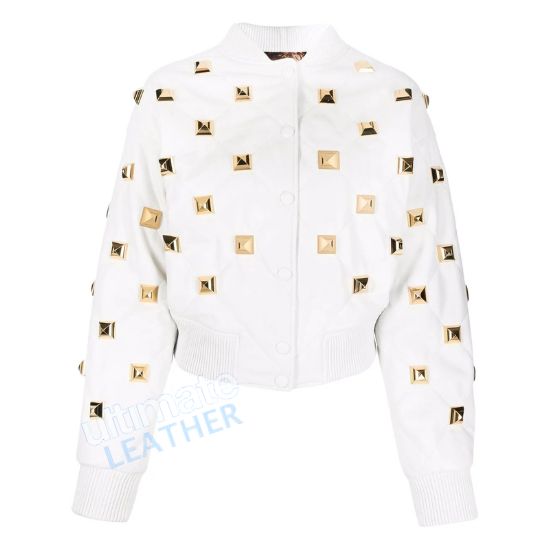 Studded Quilted Bomber Jacket For Women