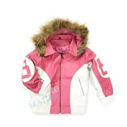 Women's 8 Ball Pink Leather Hooded Jacket Women's 8 Ball Pink Leather Hooded Jacket