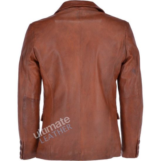 Men's Two Button Brown Leather Blazer jacket