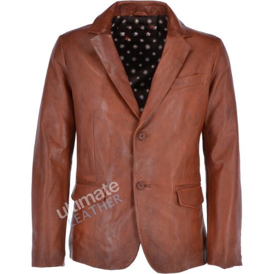 Men's Two Button Brown Leather Blazer jacket