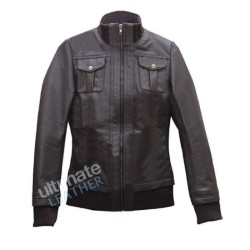 Women's Double Collar Bomber leather Jacket  Women's Double Collar Bomber leather Jacket