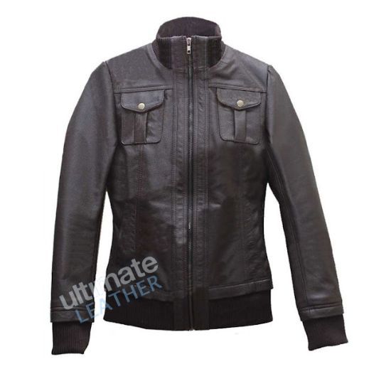 Women's Double Collar Bomber leather Jacket 