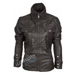 Women's Double Pocket Bomber Leather Jacket