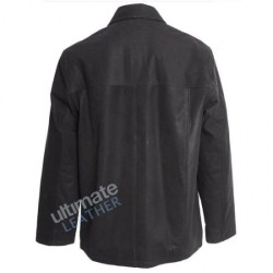 Men's Front Five Button Leather Straight Coat Men's Front Five Button Leather Straight Coat