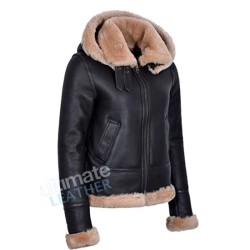 Women's Hoodie Aviator B3 Bomber Black Leather Jacket Women's Hoodie Aviator B3 Bomber Black Leather Jacket