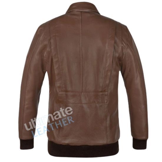 Men's Brown Leather Bomber Jacket