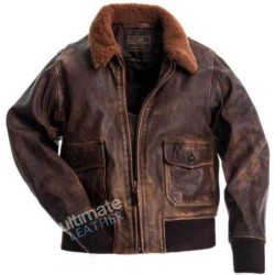 Men's Navy Brown Distressed Bomber Leather Jacket