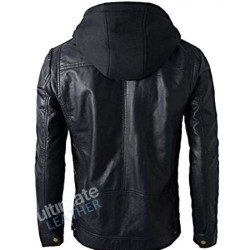 Men's Hooded Black Leather Jacket Men's Hooded Black Leather Jacket