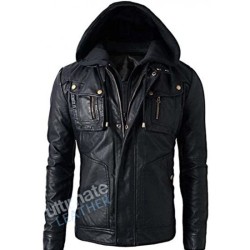 Men's Hooded Black Leather Jacket Men's Hooded Black Leather Jacket