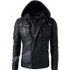 Men's Hooded Black Leather Jacket