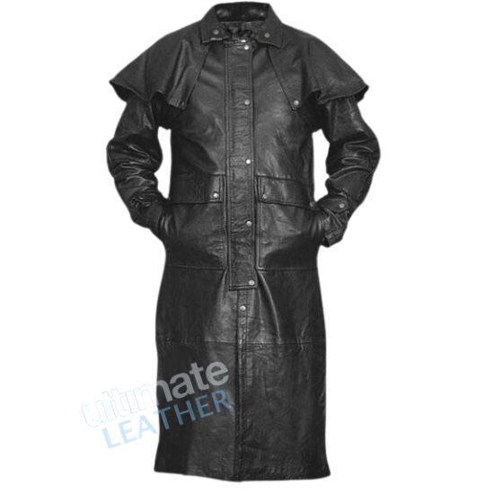 Men's Leather Duster With Hooded