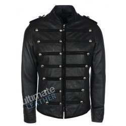 Men's military Black Leather Biker jacket