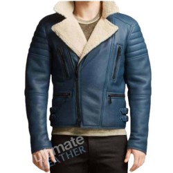 Men's Blue Shearling Leather Jacket Men's Blue Shearling Leather Jacket
