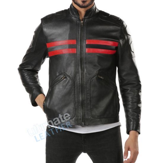 Men's Black Slim Fit Motorbike Leather Jacket