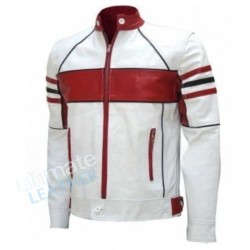 Men's White and Red Stripes Leather Jacket Men's White and Red Stripes Leather Jacket
