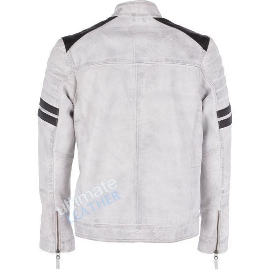 Men's White Leather Biker Jacket