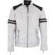 Men's White Leather Biker Jacket