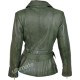 Women's Belted Green Leather Jacket