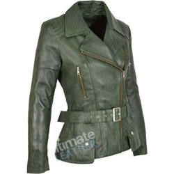 Women's Belted Green Leather Jacket Women's Belted Green Leather Jacket
