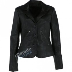 Womens Black Short Leather Blazer Jacket Womens Black Short Leather Blazer Jacket