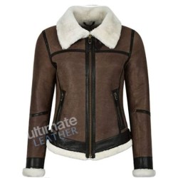 Women's Brown Aviator B3 Bomber Sheepskin Leather Jacket