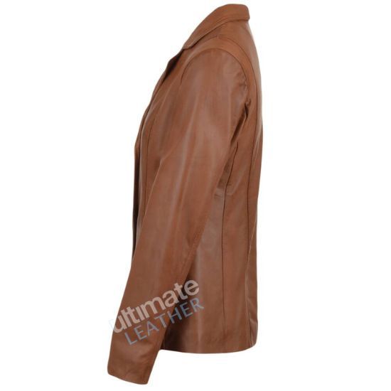 Women's Leather brown Blazer Jacket