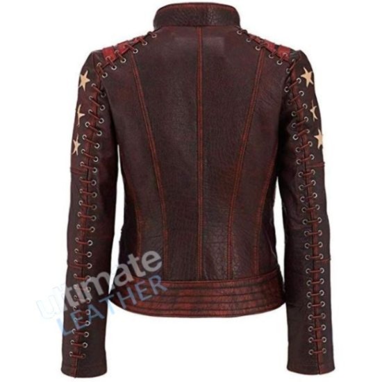 Slim Fit Women's Distressed Motorcycle Leather Jacket