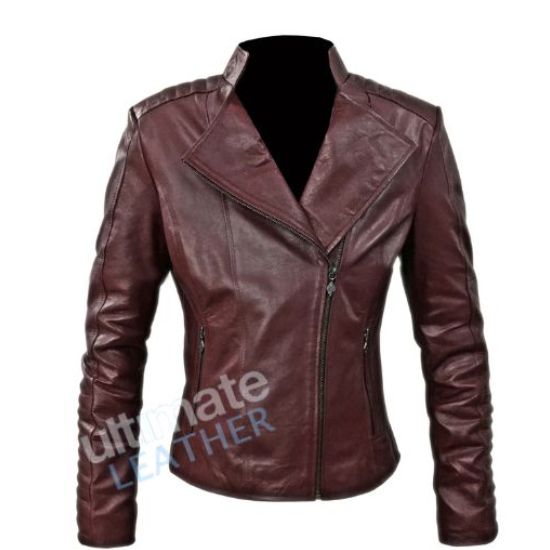 Women's Maroon Biker Leather Jacket