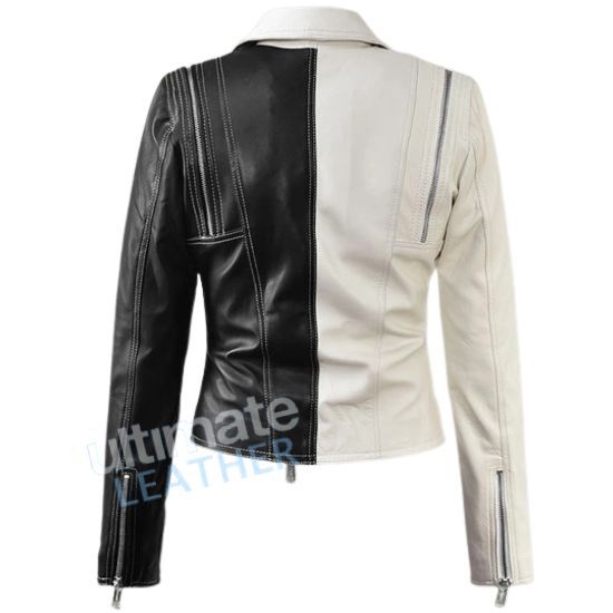 Women's Moto Leather Black & White Jacket