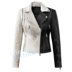 Women's Moto Leather Black & White Jacket Women's Moto Leather Black & White Jacket