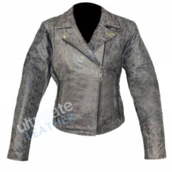 Grey Motorcycle Distressed Leather Jacket for Women Grey Motorcycle Distressed Leather Jacket for Women