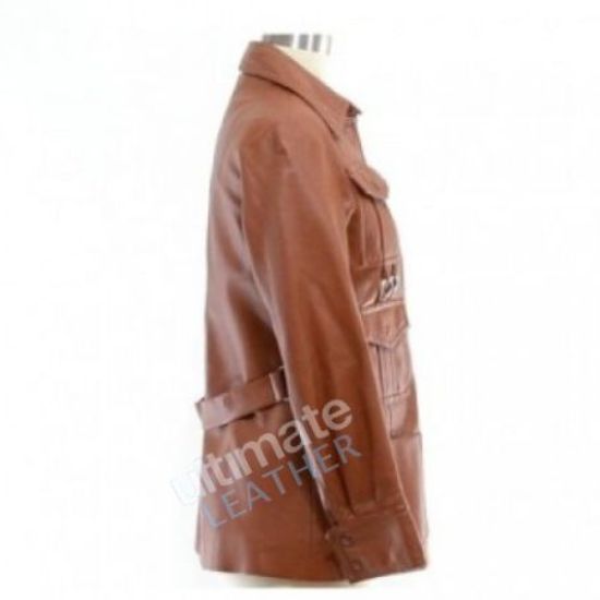 Women's Brown Six Pockets Leather Coat